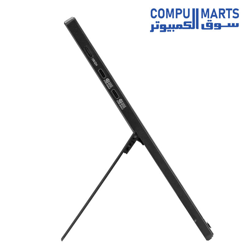 ASUS ZenScreen MB16AHVE portable monitor angled profile showing slim profile and adjustable tilt stand