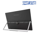 Portable ASUS monitor with 1920x1080 resolution, 5ms GTG response time, HDMI input, earphone jack, and DisplayWidget Center support for productivity use