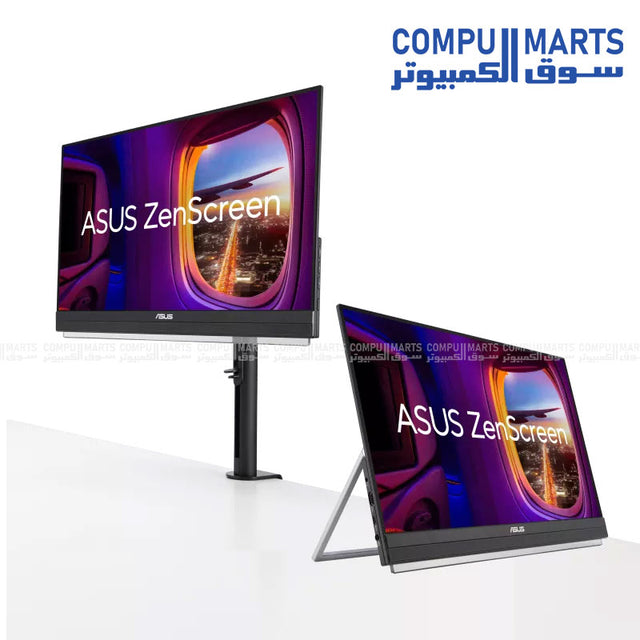 ASUS ZenScreen MB229CF portable monitor with 22-inch FHD IPS display, 100Hz refresh rate, USB-C PD 60W connectivity, HDMI support, and 2.1 channel audio available in Egypt