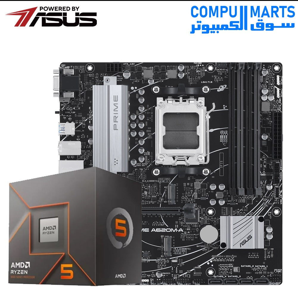 ASUS PRIME A620M-A + Ryzen 5 8400F – Motherboard CPU Bundle – ASUS – AM5 DDR5 Gaming Upgrade