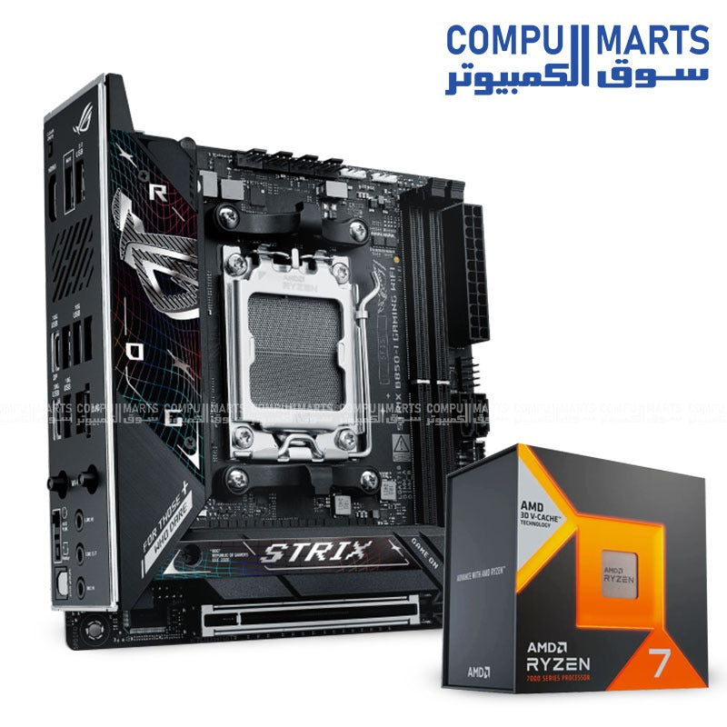 ASUS ROG STRIX B850-I + Ryzen 7 7800X3D – Mini-ITX Motherboard + CPU – Compact Gaming Bundle

