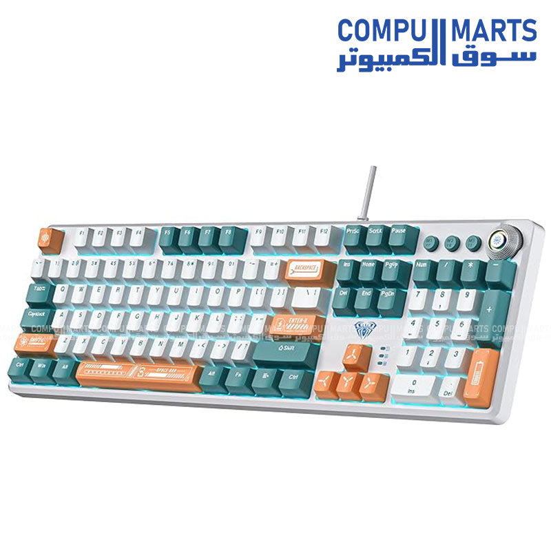 AULA F2088 Pro full size 104 key gaming keyboard in black grey and green color scheme