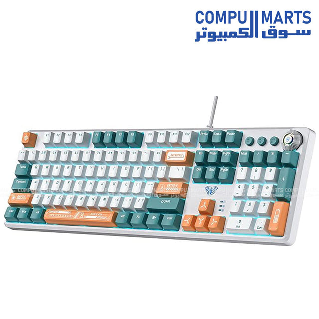 AULA F2088 Pro full size 104 key gaming keyboard in black grey and green color scheme
