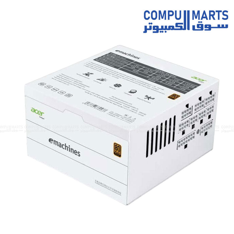 Acer AC-750 750W PSU with Black/White Flat Modular Cables