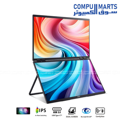 Acer PD243Y E dual-screen portable monitor front display showing 23.8 inch IPS screens available at Compumarts Egypt