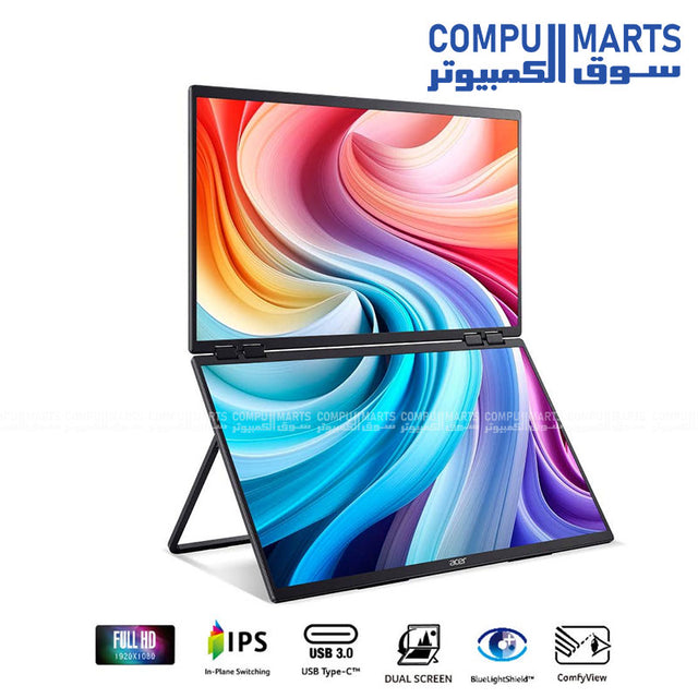 Acer PD243Y E dual-screen portable monitor front display showing 23.8 inch IPS screens available at Compumarts Egypt