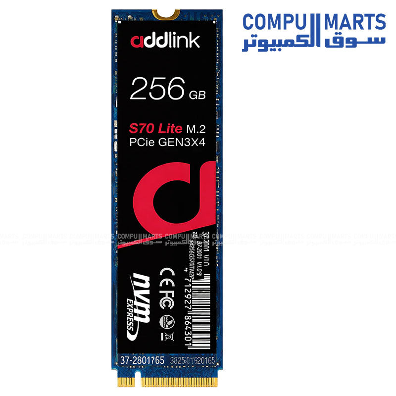 Addlink S70 Lite 256GB NVMe PCIe Gen3 M.2 SSD high speed storage