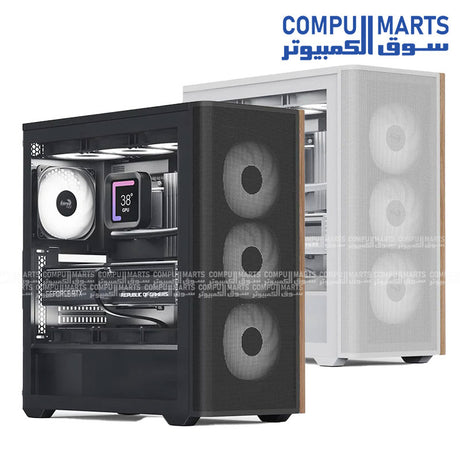 AeroCool D501A – Mid Tower Gaming Case – AeroCool – Wood-accented mesh front, ARGB lighting, 360mm radiator support