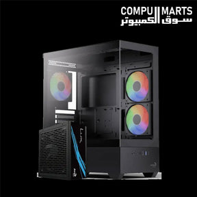 Aerocool P500D-G-BK-v1 black Mid Tower PC case with LUX 650W 80 Plus Bronze power supply