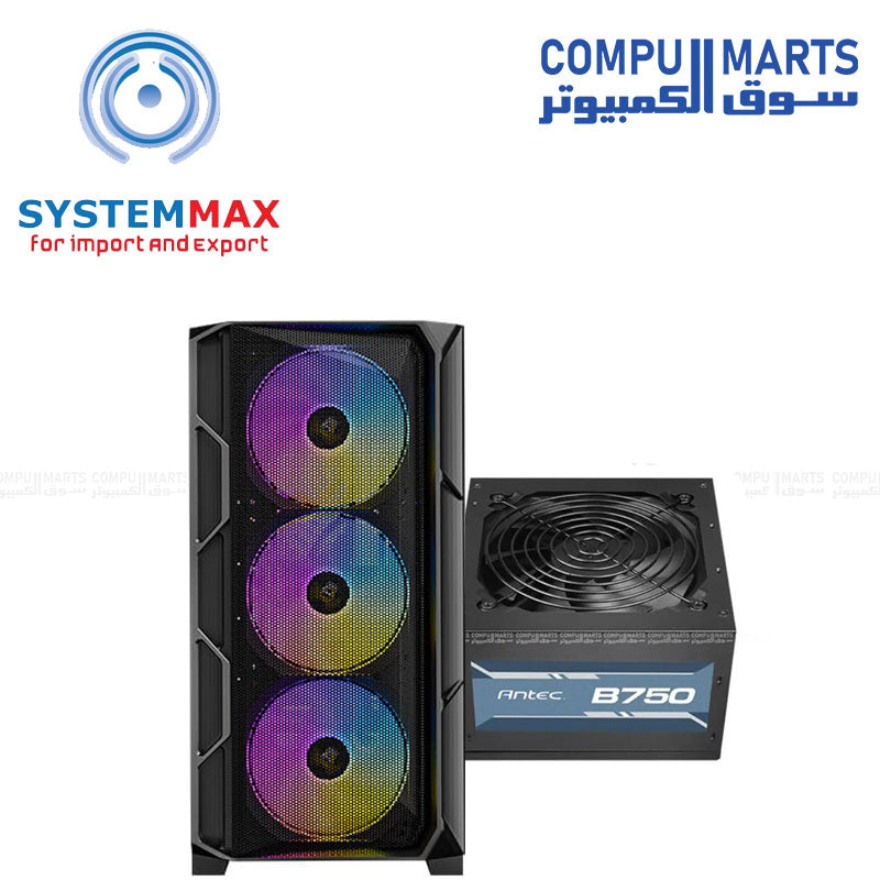 Antec AX1000 Lite ARGB Mid-Tower Case with 4×140mm ARGB Fans + Antec Atom B750 80+ Bronze PSU (5 Years Warranty)