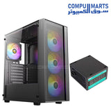 Antec AX65 gaming case with 4 ARGB fans and Atom V450 power supply