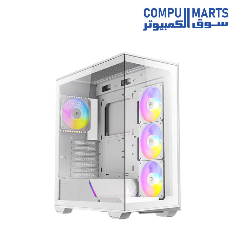 Antec C3 ARGB Mid-Tower ATX PC case with tempered glass side panel, 3 x 120mm ARGB front fans and 1 x 120mm rear fan included, optimized airflow, and liquid cooling support up to 360mm radiator.