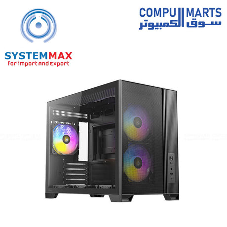 Antec FLUX M micro ATX gaming case tempered glass compact design ARGB fans high airflow USB-C
