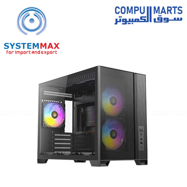 Antec FLUX M micro ATX gaming case tempered glass compact design ARGB fans high airflow USB-C

