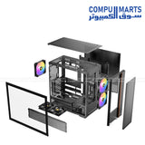 Antec FLUX REAR 5x PWM ARGB fans setup 140mm front 120mm reverse PSU shroud cooling system airflow design closeup Egypt