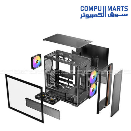 Antec FLUX REAR 5x PWM ARGB fans setup 140mm front 120mm reverse PSU shroud cooling system airflow design closeup Egypt
