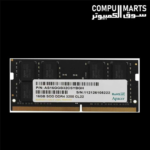 Apacer 16GB DDR4 3200MHz CL22 laptop RAM SO-DIMM ES.16G21.GSH