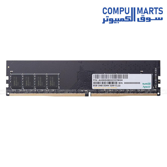 Apacer 8GB DDR4 3200MHz CL22 Desktop Memory Module AU08GGB32CSYBGH