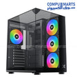 Xigmatek Crystal Storm black mid-tower PC case with curved tempered glass and four ARGB fans