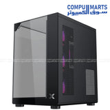 Xigmatek Crystal Storm black mid-tower PC case with curved tempered glass and four ARGB fans