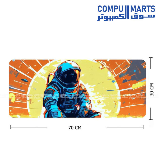 Astronaut 70x30cm extended gaming mouse pad with anti slip rubber base stitched edges and waterproof speed surface