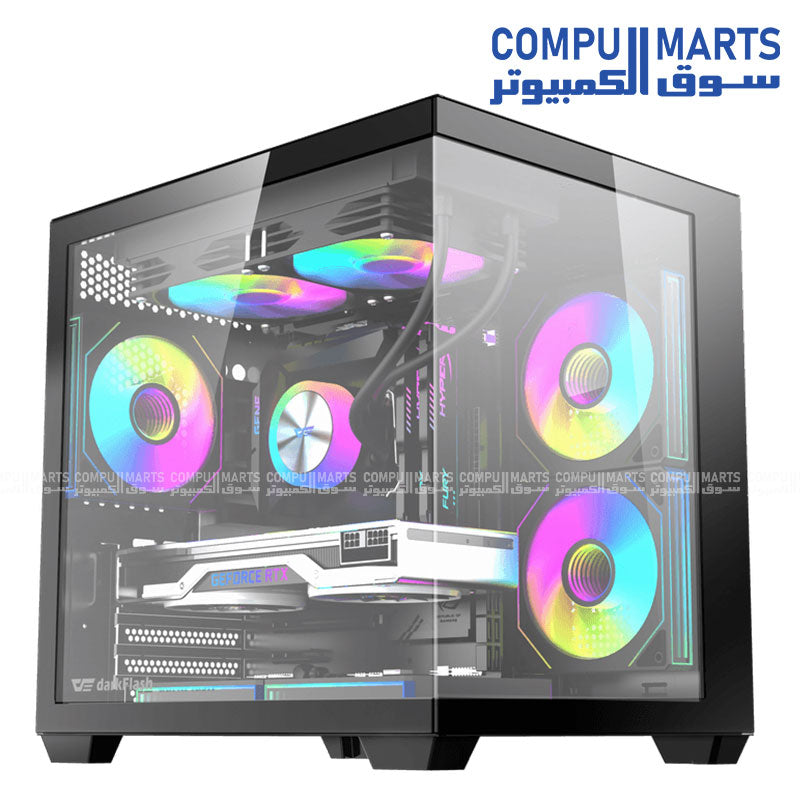 DarkFlash B275 PC case in black with M-ATX and ITX support, 340mm GPU clearance, and 280mm top radiator support