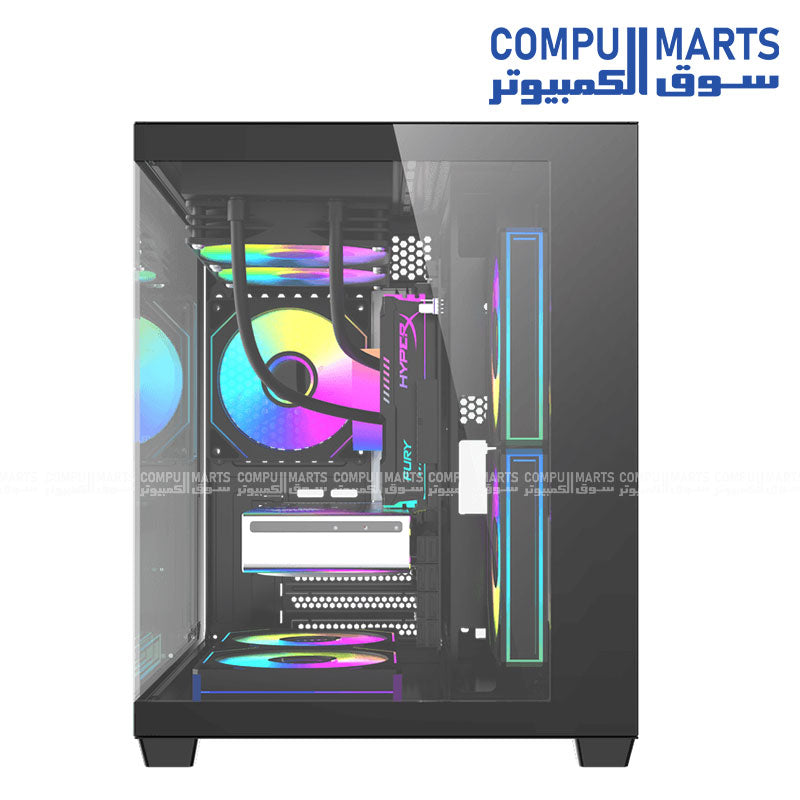 DarkFlash B275 PC case in black with M-ATX and ITX support, 340mm GPU clearance, and 280mm top radiator support