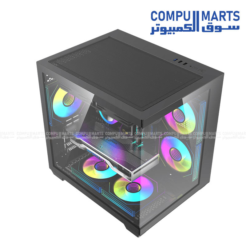 DarkFlash B275 PC case in black with M-ATX and ITX support, 340mm GPU clearance, and 280mm top radiator support
