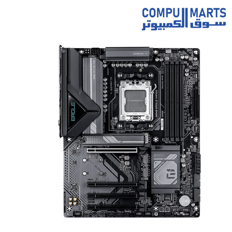 Overhead view of the GIGABYTE B840 EAGLE WF6E showing DDR5 memory slots