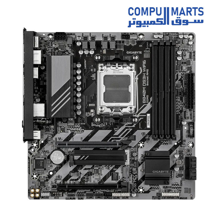 Top view of the GIGABYTE B840M DS3H WIFI6 motherboard available at Compumarts.