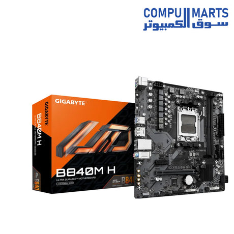 GIGABYTE B840M H Micro ATX motherboard with AMD Socket AM5.