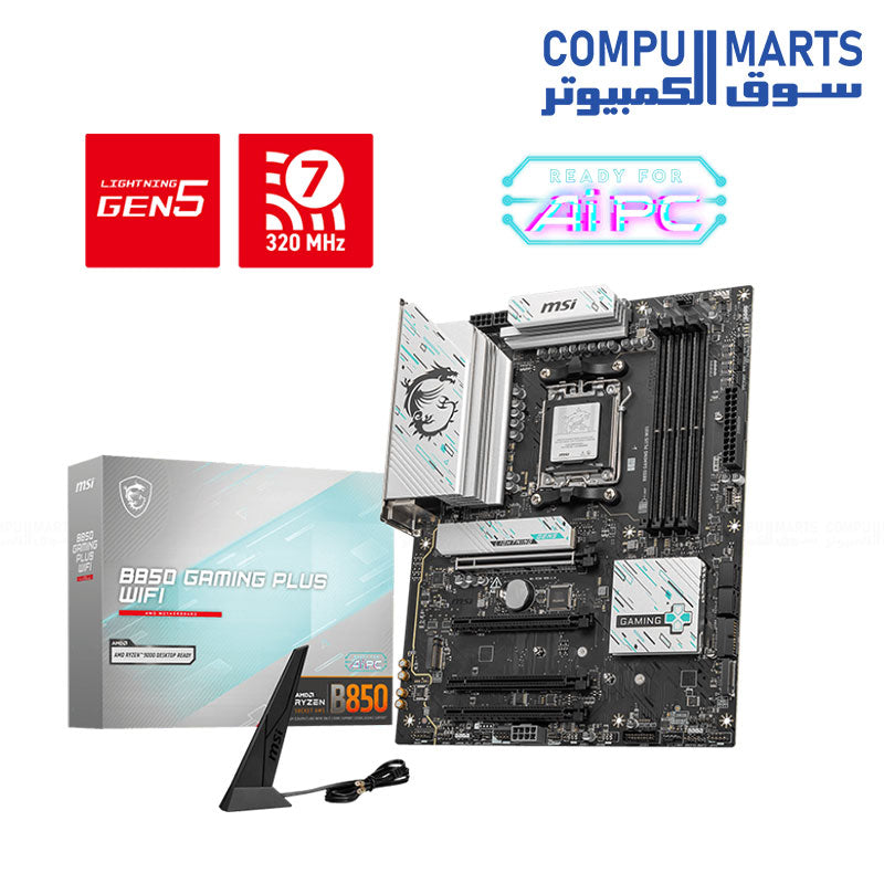 MSI B850 GAMING PLUS WIFI ATX Motherboard – AMD AM5 Socket – DDR5 Support – PCIe 5.0, Wi-Fi 7, 5G LAN
