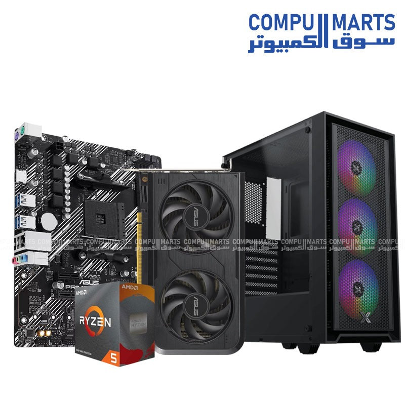 Gaming PC bundle with ASUS Dual RTX 5050 8GB, Ryzen 5 4500, 16GB RAM, and Xigmatek SKY case