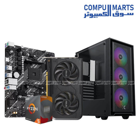 Gaming PC bundle with ASUS Dual RTX 5050 8GB, Ryzen 5 4500, 16GB RAM, and Xigmatek SKY case