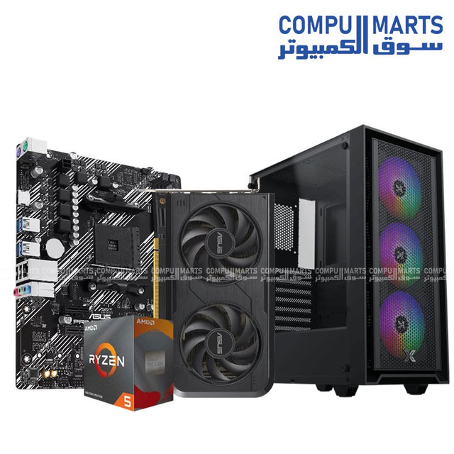 Gaming PC bundle with ASUS Dual RTX 5050 8GB, Ryzen 5 4500, 16GB RAM, and Xigmatek SKY case