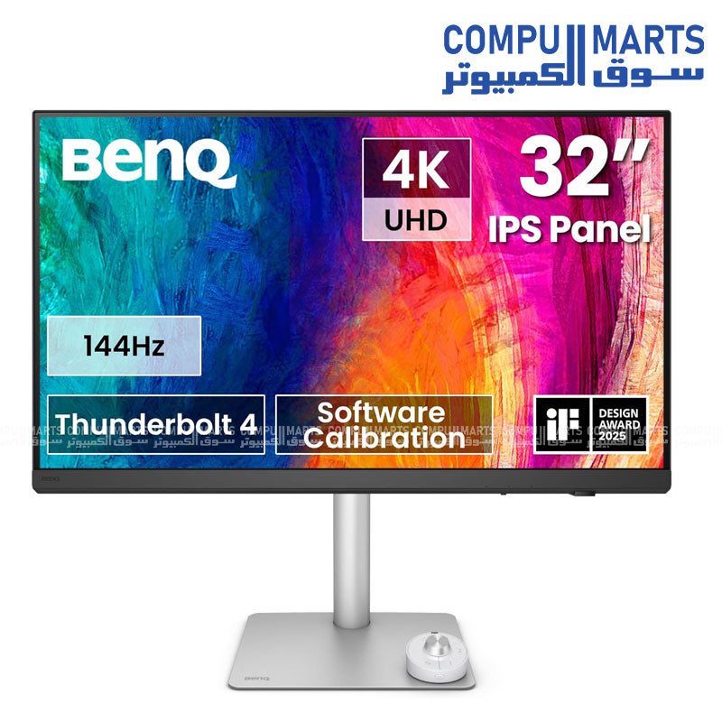 BenQ PD3226G 32-Inch 4K UHD IPS 144Hz Designer Monitor – Thunderbolt 4, 95% DCI-P3, HDR10, Factory Calibrated