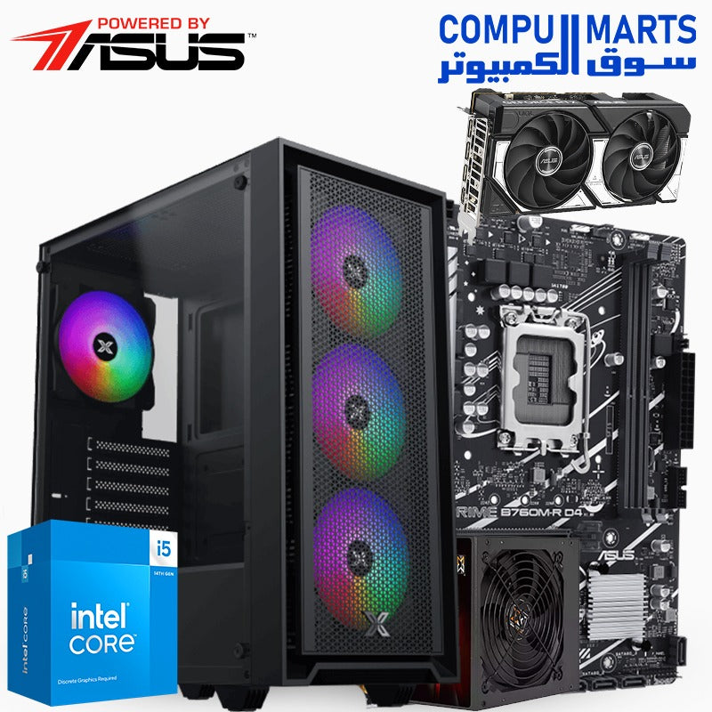 Bundle: Intel Core i5-14400F + ASUS Prime B760M-R MB + ASUS Dual RTX 5060 O6G GPU + 16GB DDR4 RAM + 256GB NVMe SSD + Xigmatek Sky II RGB Case + X-Power 600W 80+ White PSU