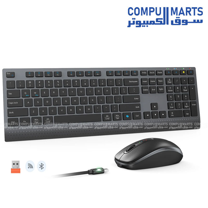 Meetion C2000 Rechargeable Wireless & Bluetooth Keyboard and Mouse Combo – Dual Mode & Silent