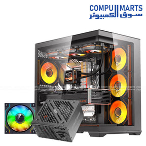 DarkFlash C280 ATX case with four DM20 ARGB fans, OC2 hub, USB Type-C, and EMT850 850W 80 Plus Bronze PSU