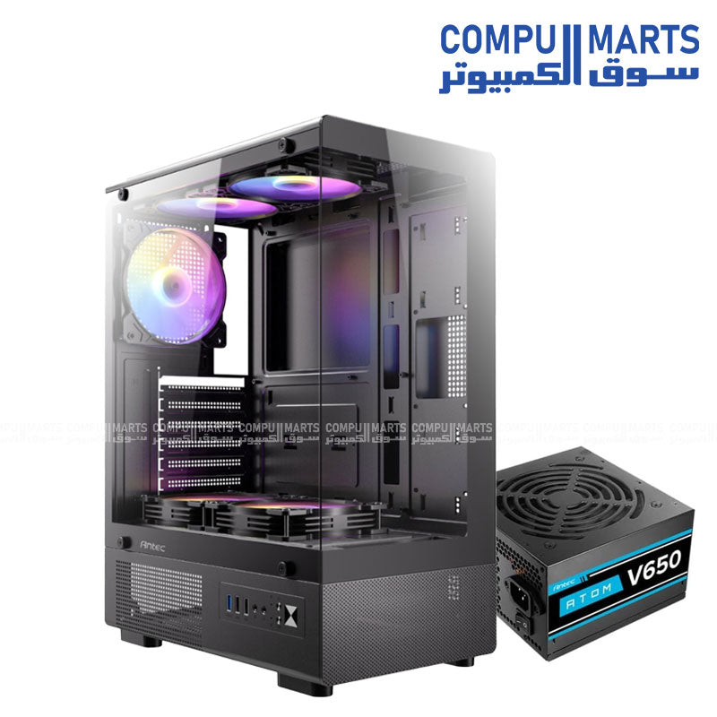 Antec VCX300 Mid Tower Case with 5 ARGB Fans + Antec Atom V650 PSU