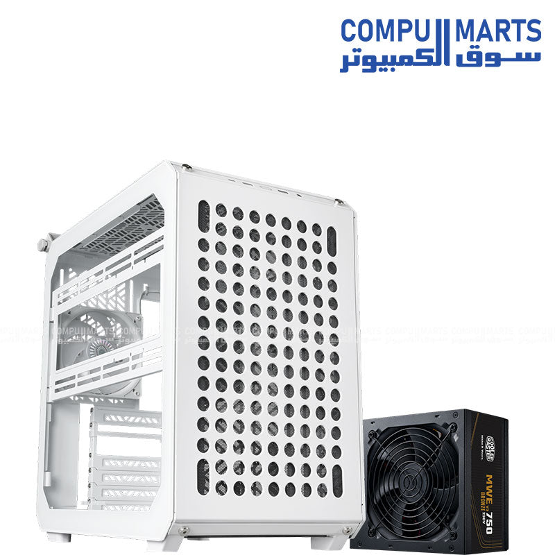 Cooler Master QUBE 500 Flatpack White Mid Tower Case with MWE Bronze 750W ATX PSU