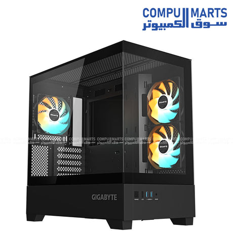 GIGABYTE C201 P Mid-Tower Case – black, white background

