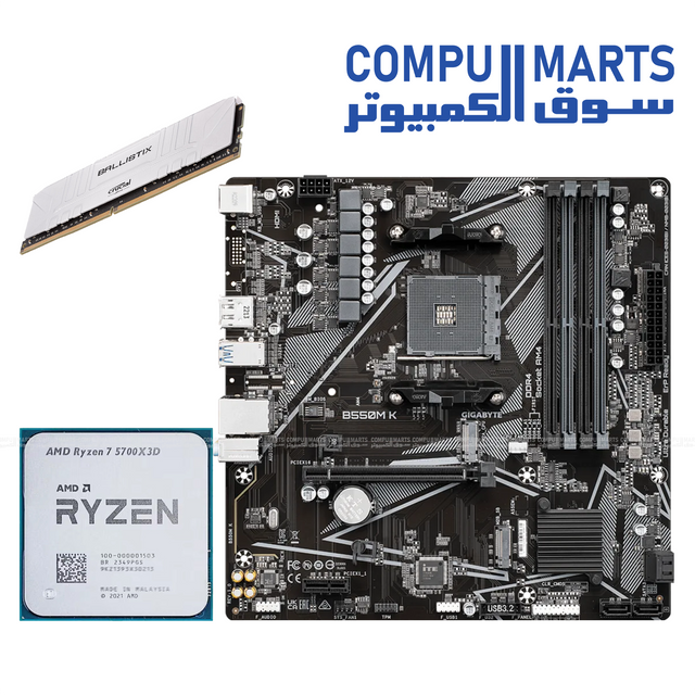 Ryzen 7 5700 CP+with Gigabyte B550M K motherboard +Crucial Ballistix 16GB DDR4 3200MHz RAM bundle