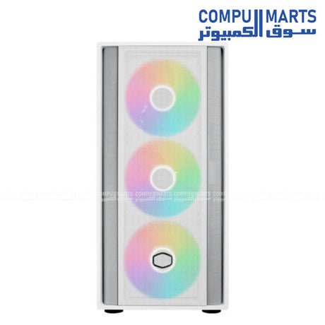 Cooler Master gaming case featuring tempered glass, FineMesh airflow design, ARGB lighting, and support for GPUs up to 410 mm available from Compumarts.