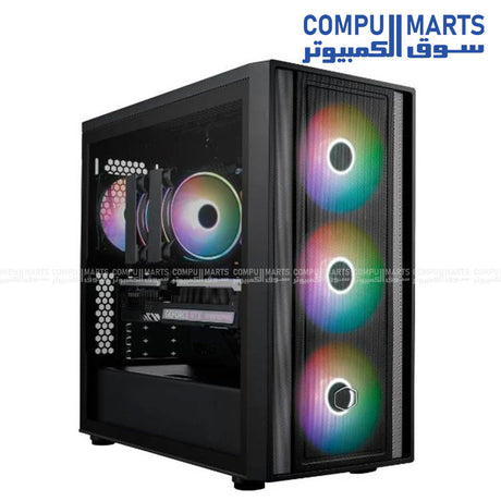 Mid tower computer chassis supporting water and air cooling, rear 120mm radiator support, and CPU coolers up to 170 mm.