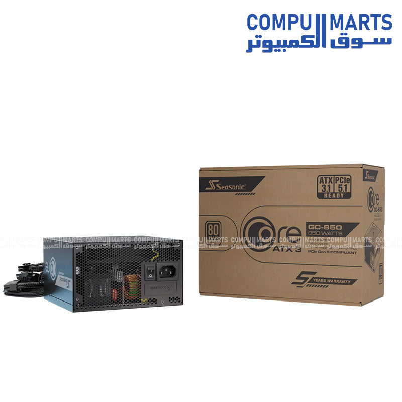 Seasonic Core GC-750 ATX3 750W 80 Plus Gold ATX Power Supply with Hydro Dynamic Bearing Fan S2FC Intelligent Fan Control Fixed Braided Cables Full Protection Suite