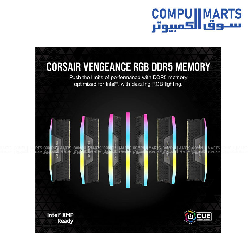 CORSAIR VENGEANCE RGB DDR5 32GB (2x16GB) 7200MT/s CL34 Desktop Gaming Memory Kit – Black