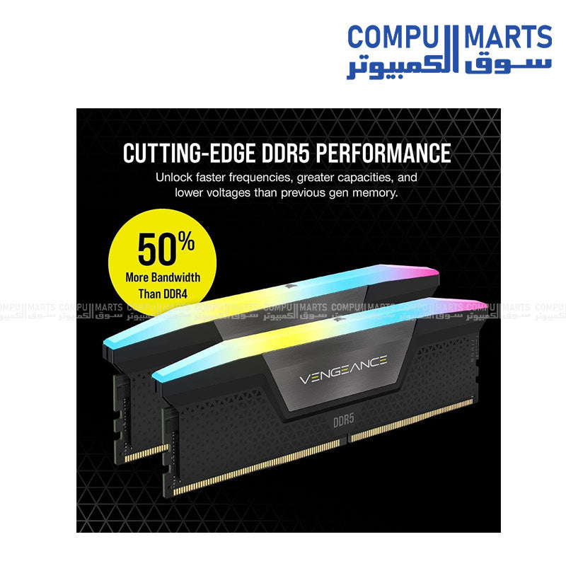 CORSAIR VENGEANCE RGB DDR5 32GB (2x16GB) 7200MT/s CL34 Desktop Gaming Memory Kit – Black