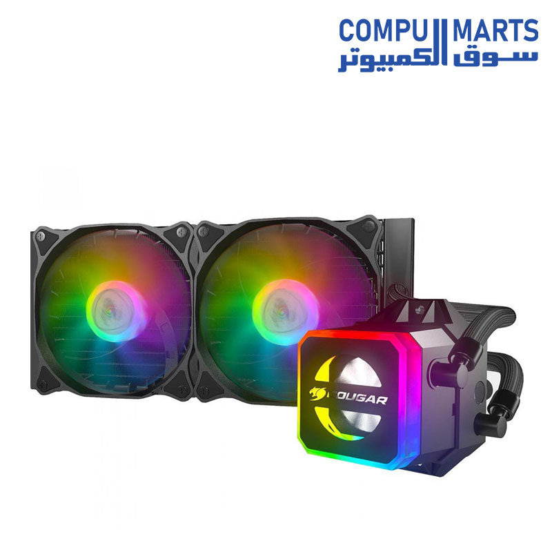 Helor-240-Liquid-Cooler-COUGAR-240-mm-with-2-Vortex-Omega-120-mm-Fans-Addressable-RGB-Core-Box-v2-and-Remote-Controller.