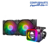 Helor-240-Liquid-Cooler-COUGAR-240-mm-with-2-Vortex-Omega-120-mm-Fans-Addressable-RGB-Core-Box-v2-and-Remote-Controller.